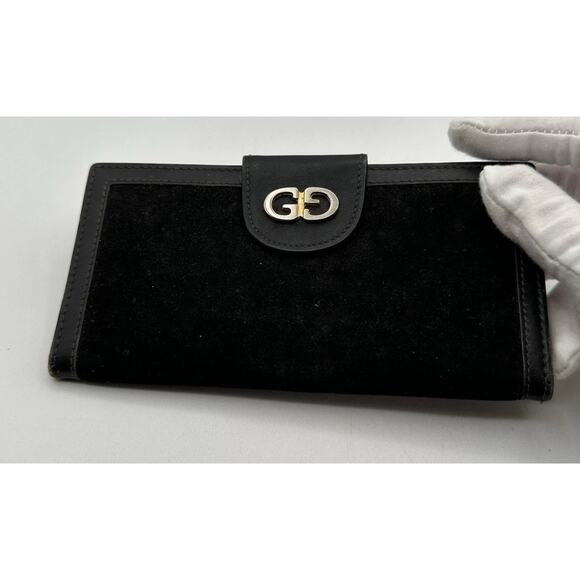 GUCCI Limited Edition Black Vintage Long Leather Card Holder Bi Fold Wallet - Picture 1 of 14